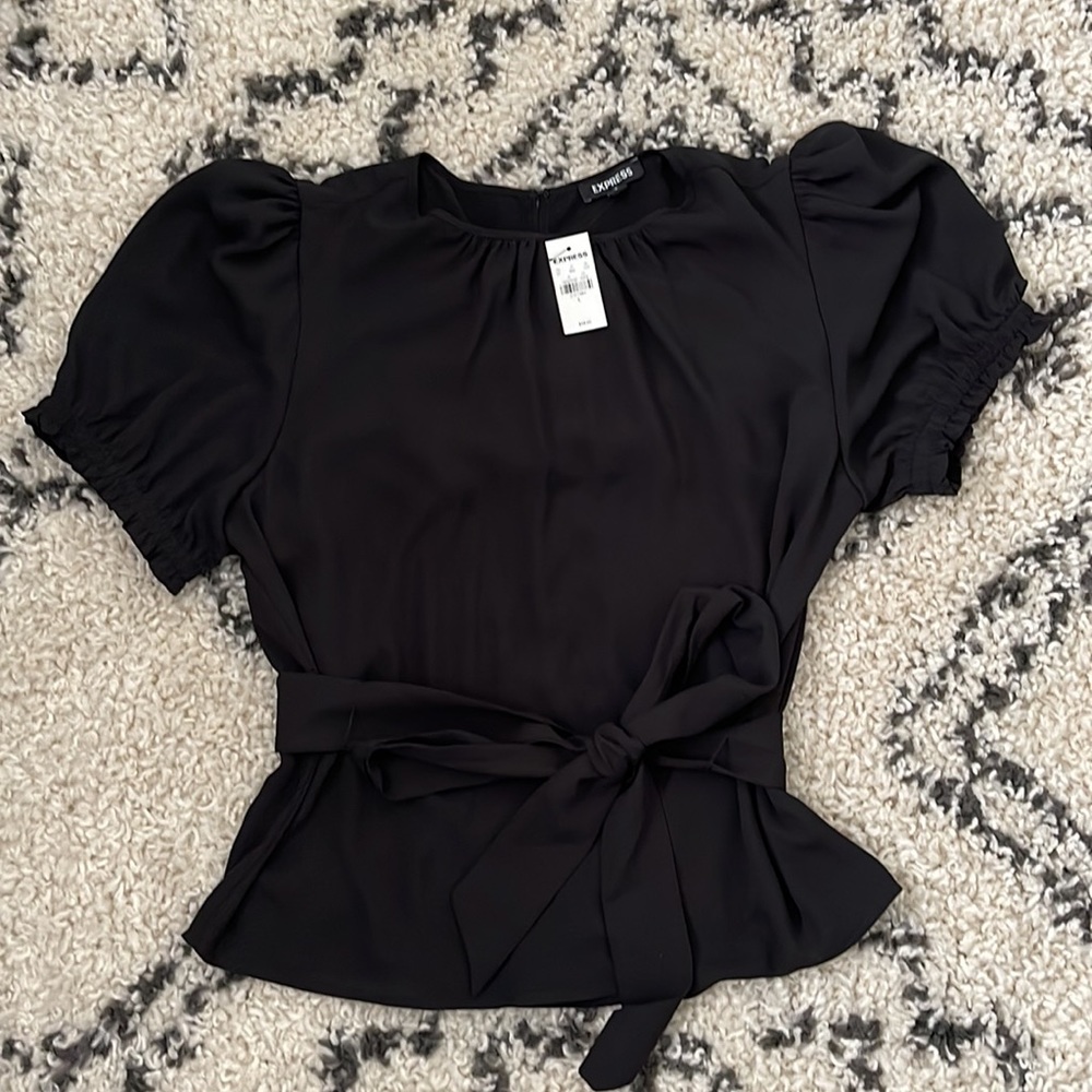 NWT - Express Black tie waist top